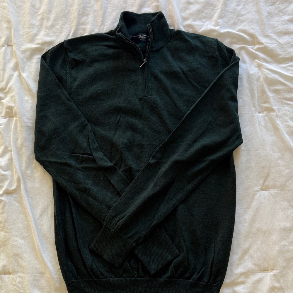 Charles Tyrwhitt Men's Dark Green Zip-Up Merino Wool Sweater